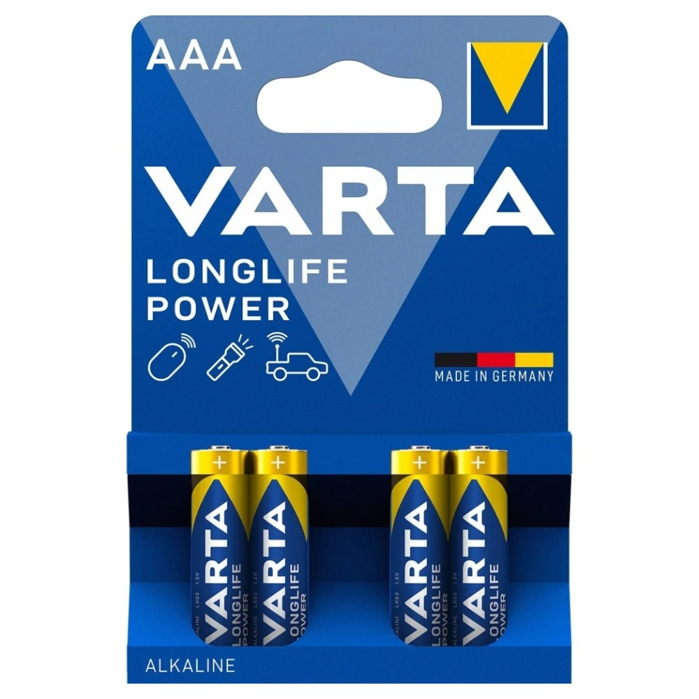Varta Longlife Power AAA, alkaliske batterier, 4 stk.