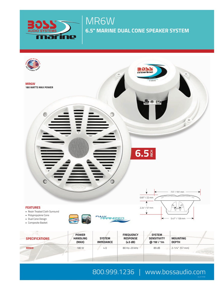 Marinpaket med förstärkare MC900B och 1 par MR6W högtalare