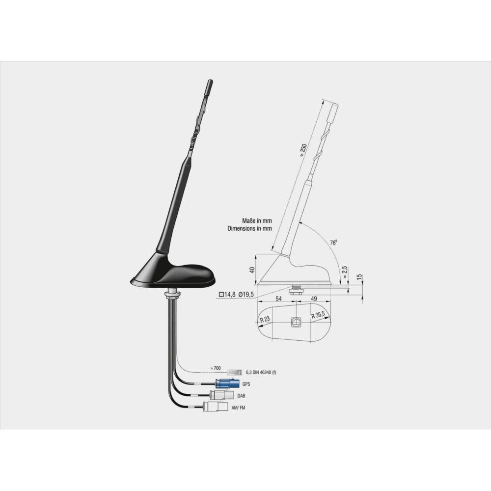 Tagantenne AM/FM DAB+ GNSS aktiv