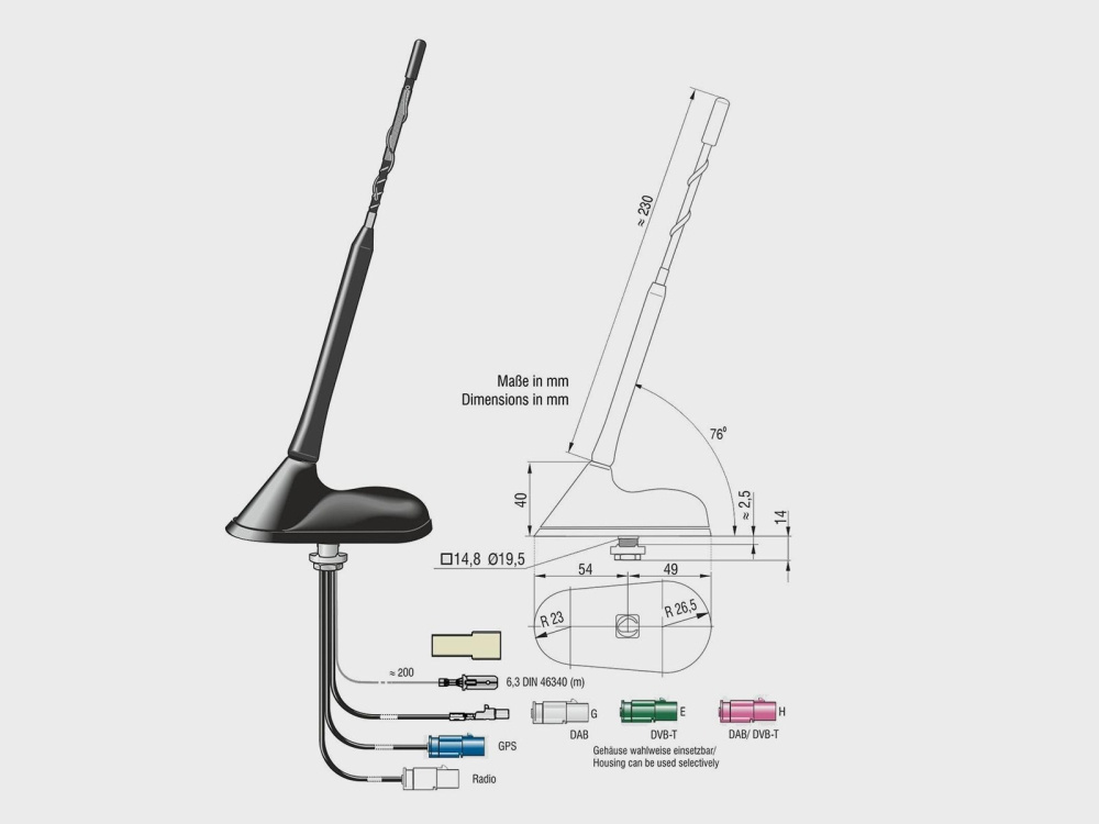 Tagantenne AM/FM DAB+ GPS DVB-T, aktiv