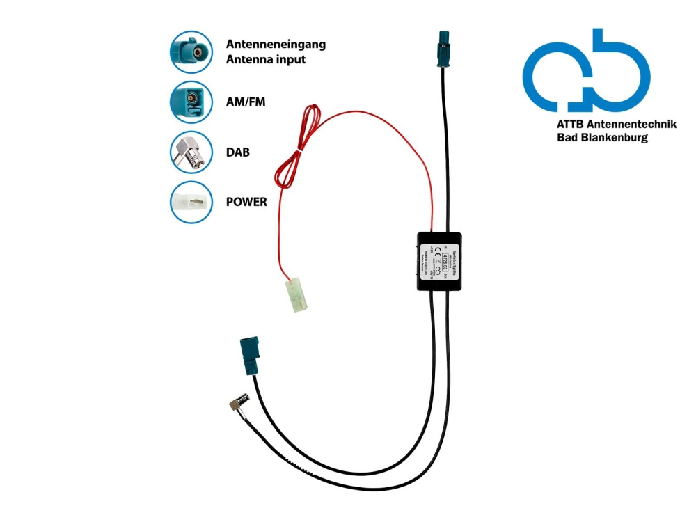 Antenne splitter AM/FM DAB+ Fakra>Fakra(f)/SMB(f) forstærket
