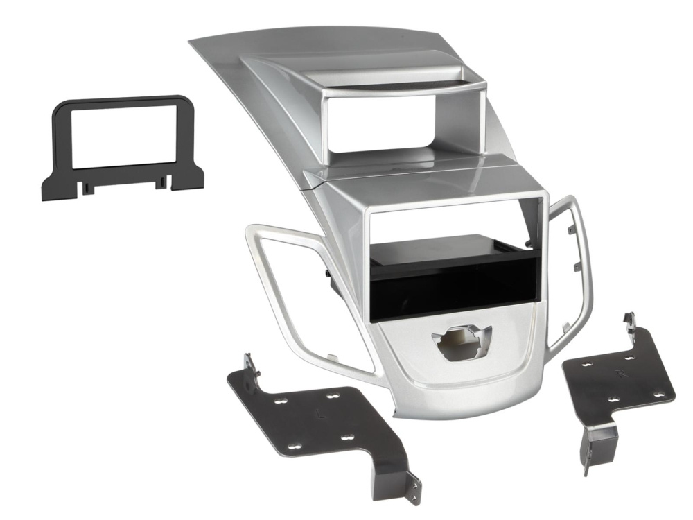 Monteringsramme 2-DIN med opbevaringsrum Ford Fiesta, sølv
