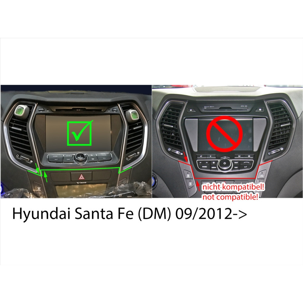 Monteringsramme 2-DIN med opbevaringsrum, Hyundai Santa Fe sort