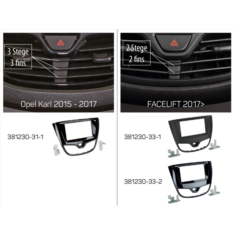 Monteringsramme 2-DIN Opel Karl 2017-2019, piano sort
