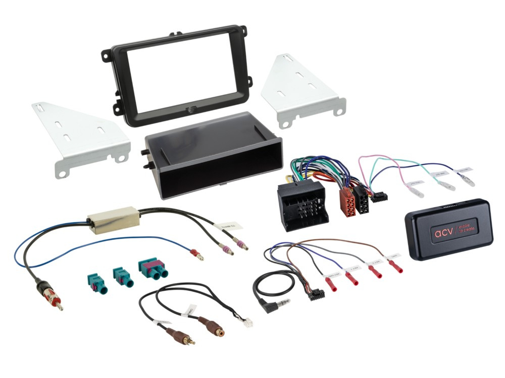 ACV Installationssæt 2-DIN Skoda/VW med opbevaringsrum, sort