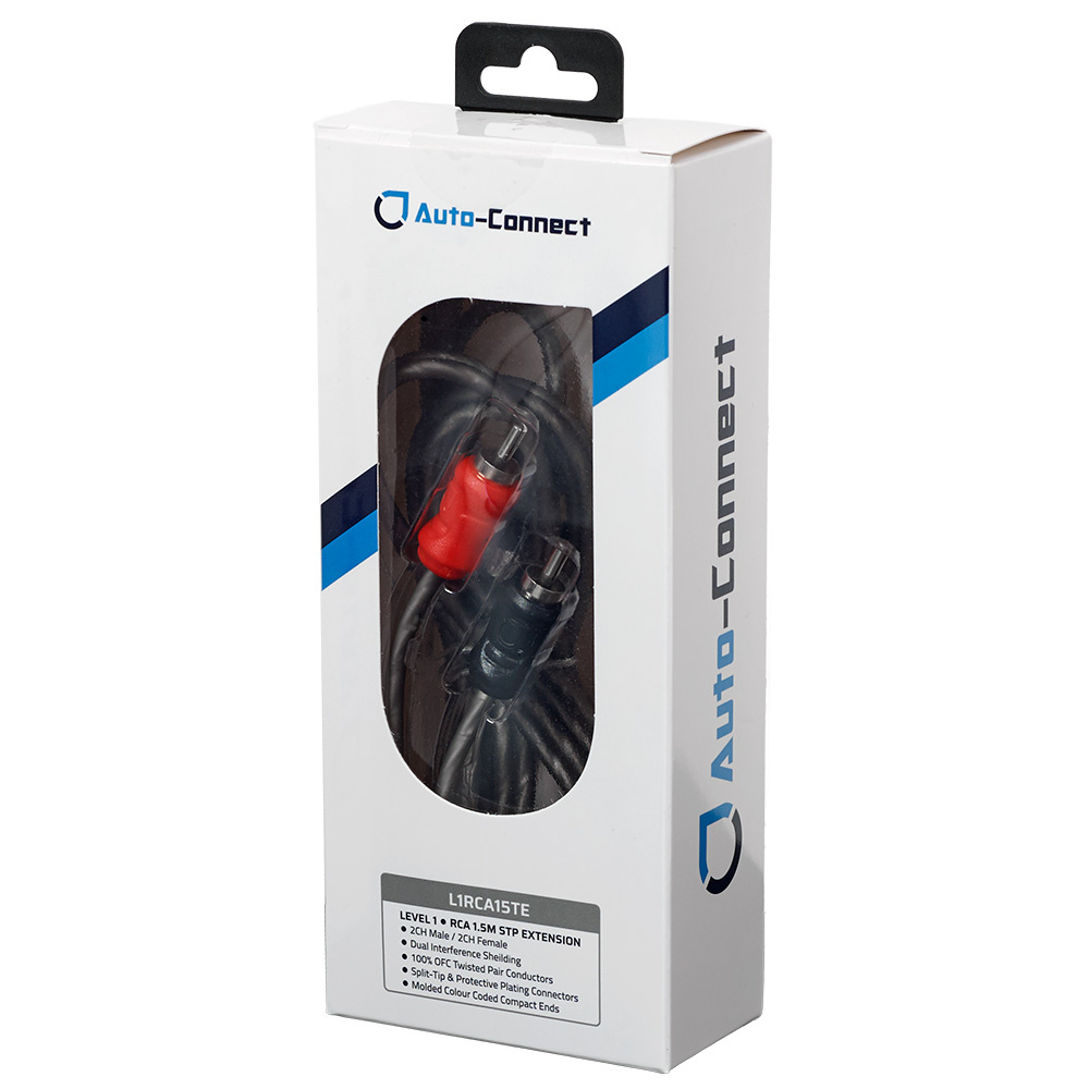 Auto-Connect snoet RCA-forlængerkabel 1,5 meter, Level 1