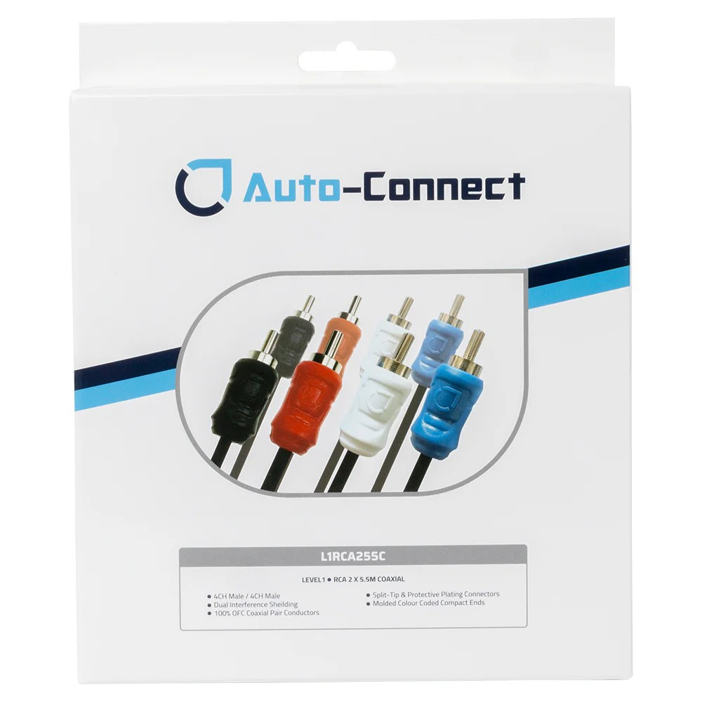Auto-Connect 4-kanals koaksial lavniveaukabel 5,5 meter, Niveau 1