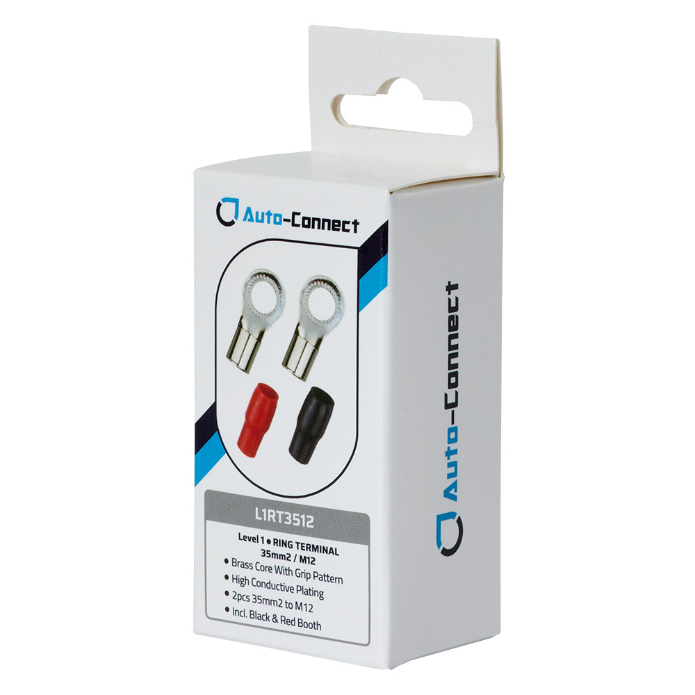 Auto-Connect rød og sort ringkabelsko M12, 35 mm²