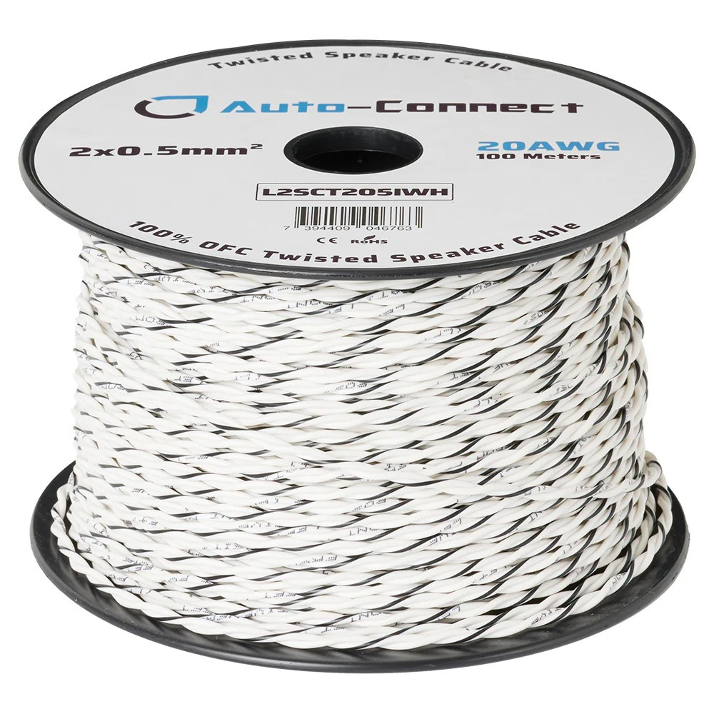 Auto-Connect tvunnet OFC-højttalerkabel 2x0.5 mm², hvid, løbende meter