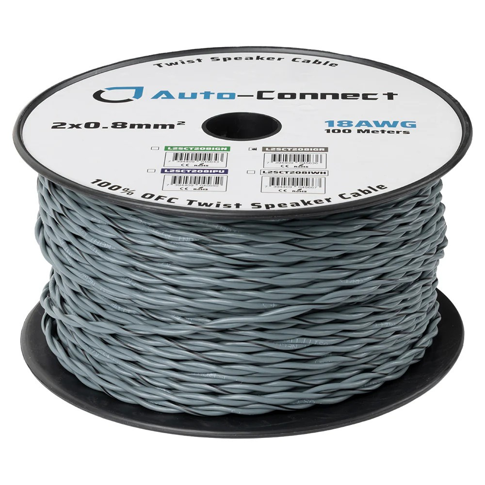 Auto-Connect tvistet højttalerkabel 2x0.8mm² grå, pris per meter