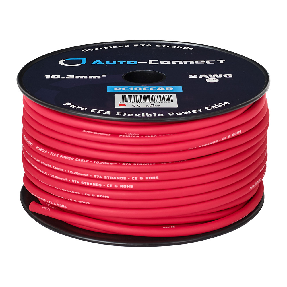 Auto-Connect rød strømkabel CCA 10.2mm², metervare
