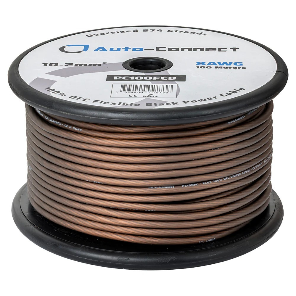 Auto-Connect sort strømkabel OFC 10.2mm², metervare