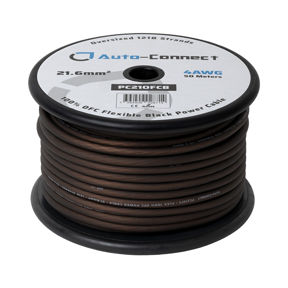 Auto-Connect sort strømkabel OFC 21.6mm², metervare