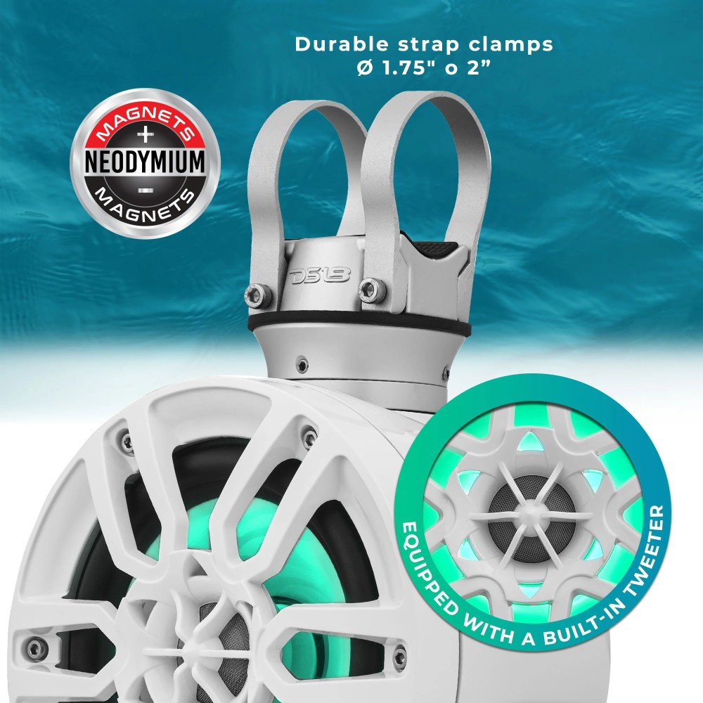 DS18 NXL-PS6W, hvide 6,5 tommer marinehøjttalere i pods med LED, par