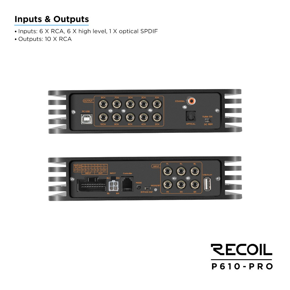Recoil P610-PRO, DSP-forstærker med 10 kanaler