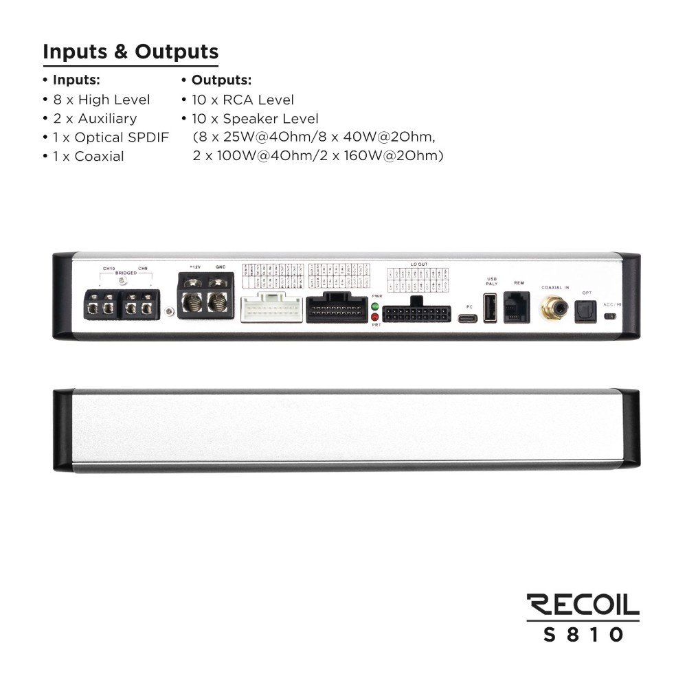 Recoil S810, DSP-forstærker med 10 kanaler