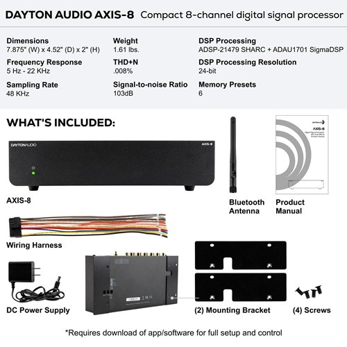 Dayton Audio Axis-8, 8-kanals DSP-/lydprocessor til bil & hjem