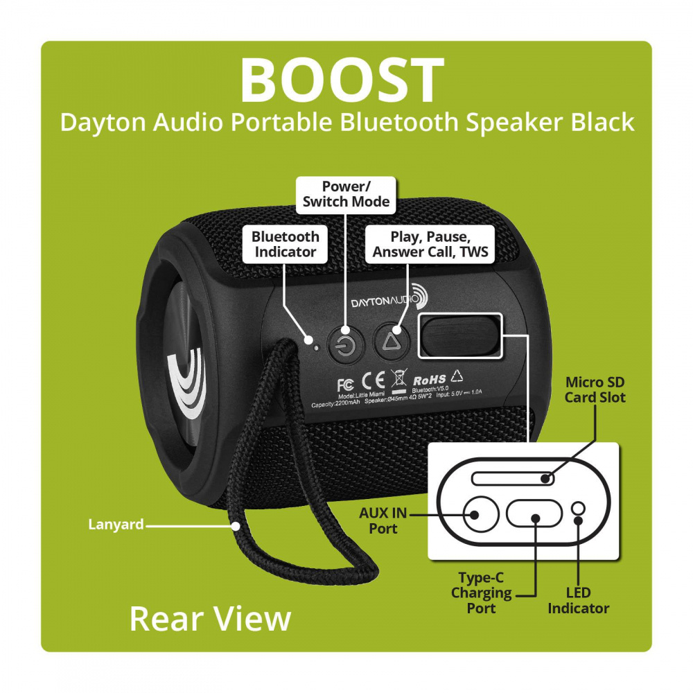 Dayton Audio Boost, portabel Bluetooth-högtalare