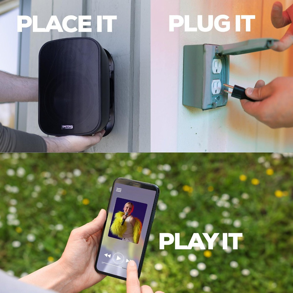 Dayton Audio IO65XP, aktive 6,5-tommers udendørshøjttalere, sort par