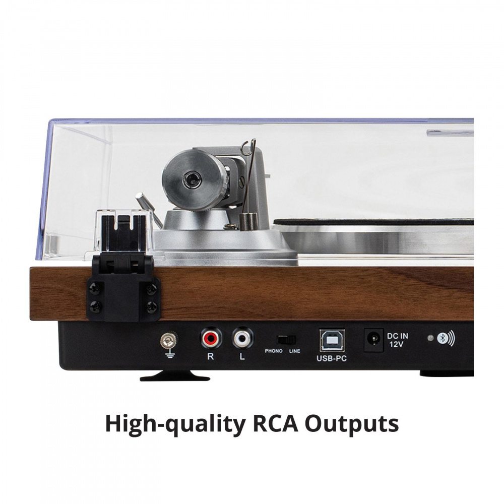 Dayton Audio TT-1BTW, skivspelare med BT, USB och inbyggt RIAA, trä