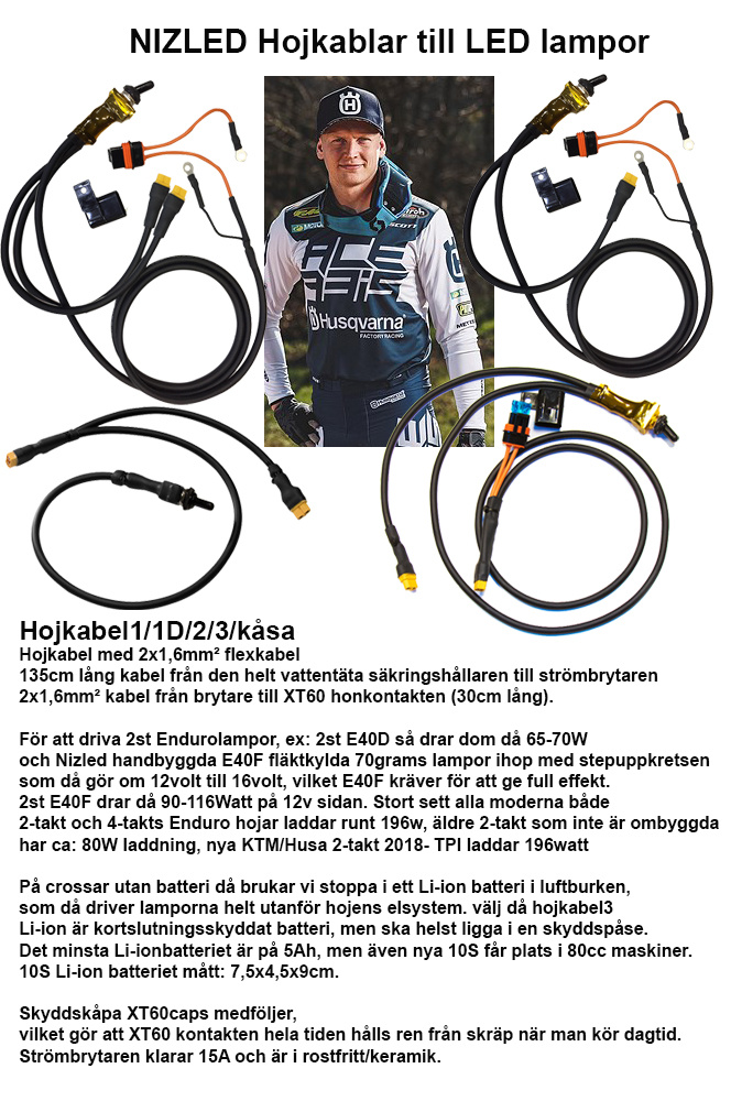 NIZLED LED-hjälmkit kallvit, 3XE30 (180gram/drar 115w) hojdrivning ink hojkabel