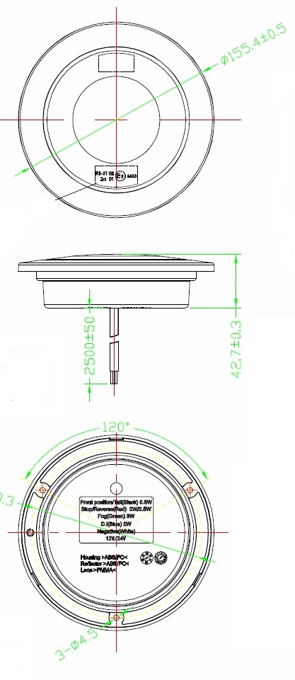 Strands Red Eye Baglygter Bag/Stop/Blinklys, 24 LED 10-30V. 2,5M Kabel.