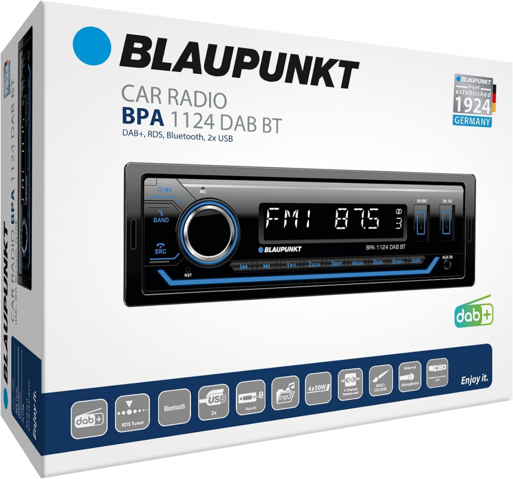 Blaupunkt BPA 1124 DAB BT, bilstereo med Bluetooth, DAB & 3 par lavniveau