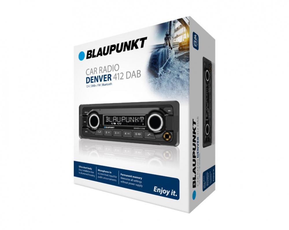 Blaupunkt Denver 412 DAB, holdbar stereo med DAB-radio og 3 par lavniveauudgange
