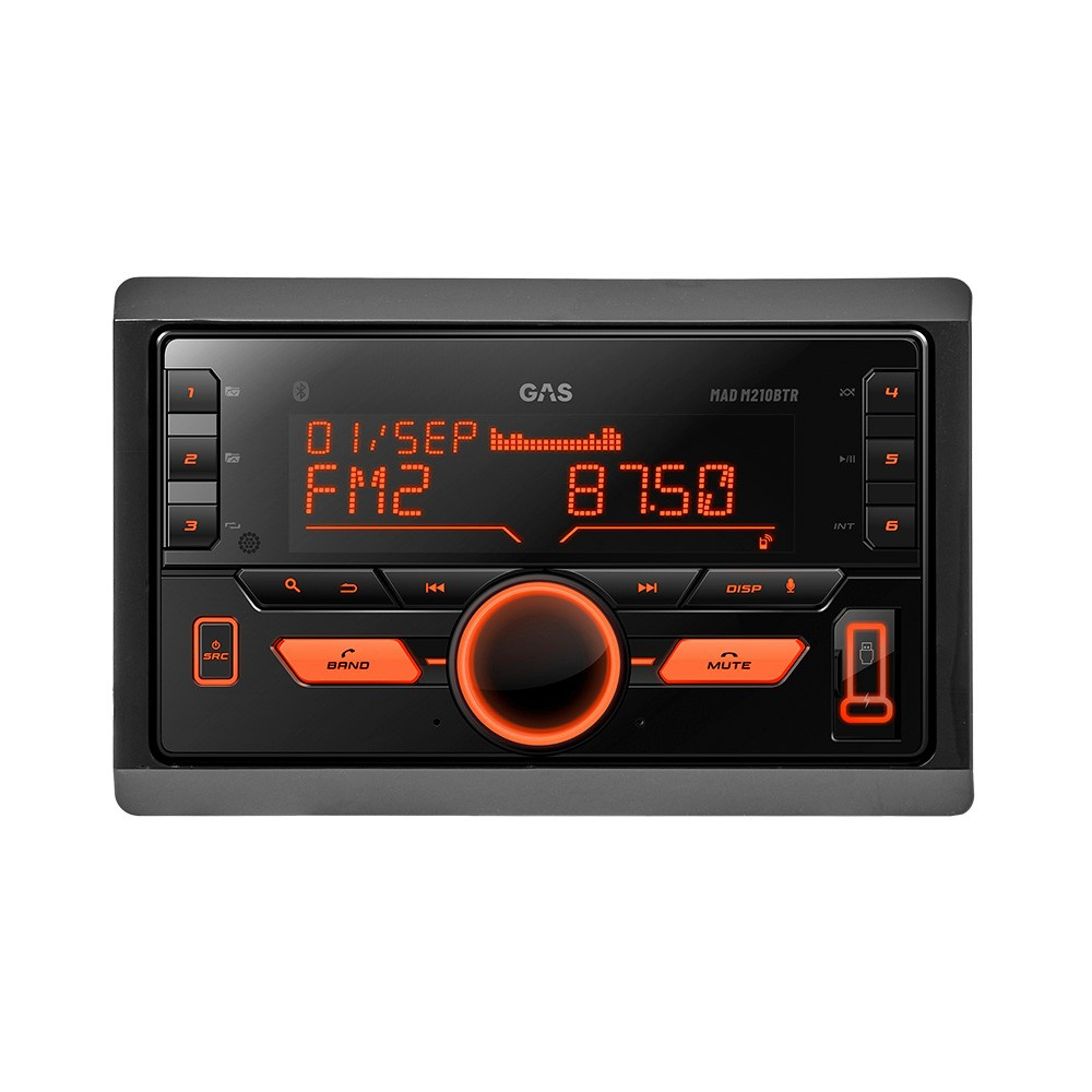 GAS MAD M210-BTR, 2-DIN bilstereo med Bluetooth og 2 par lavniveauudgange