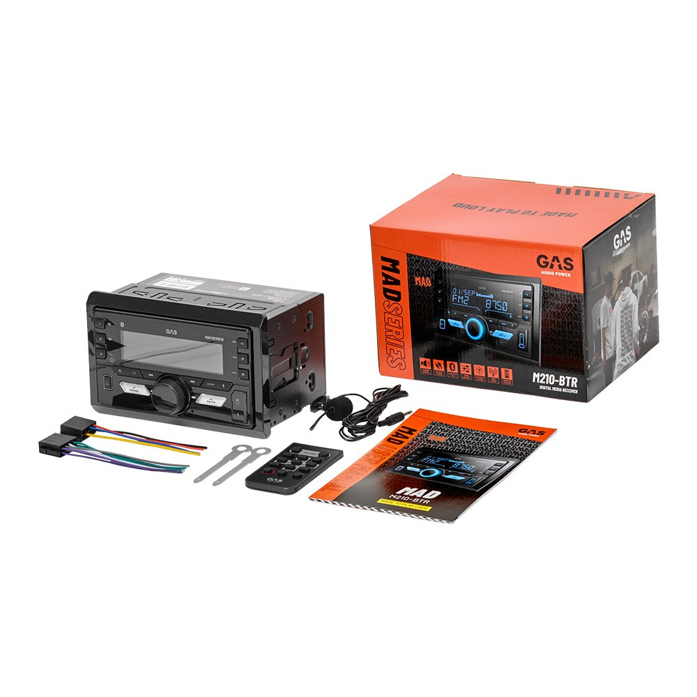 GAS MAD M210-BTR, 2-DIN bilstereo med Bluetooth og 2 par lavniveauudgange