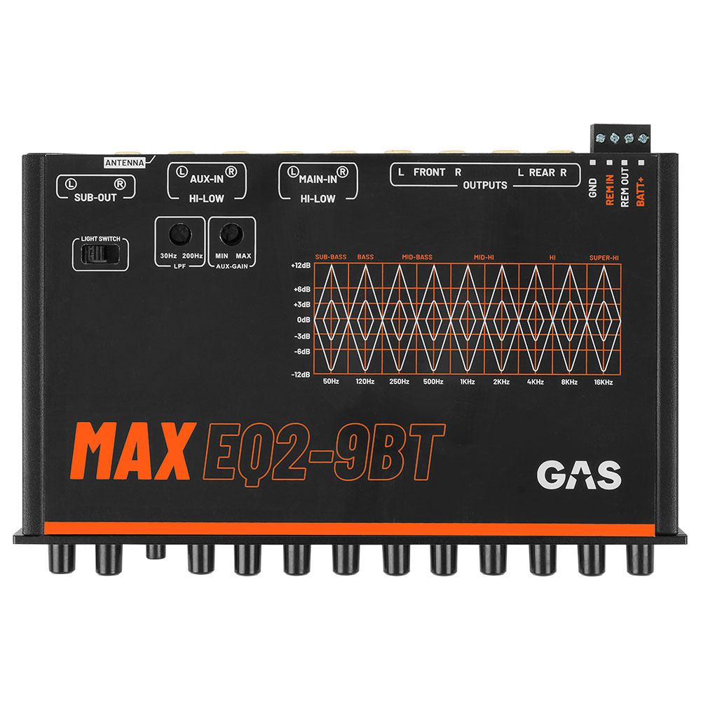 GAS MAX EQ2-9, 9-bånds analog equalizer med Bluetooth