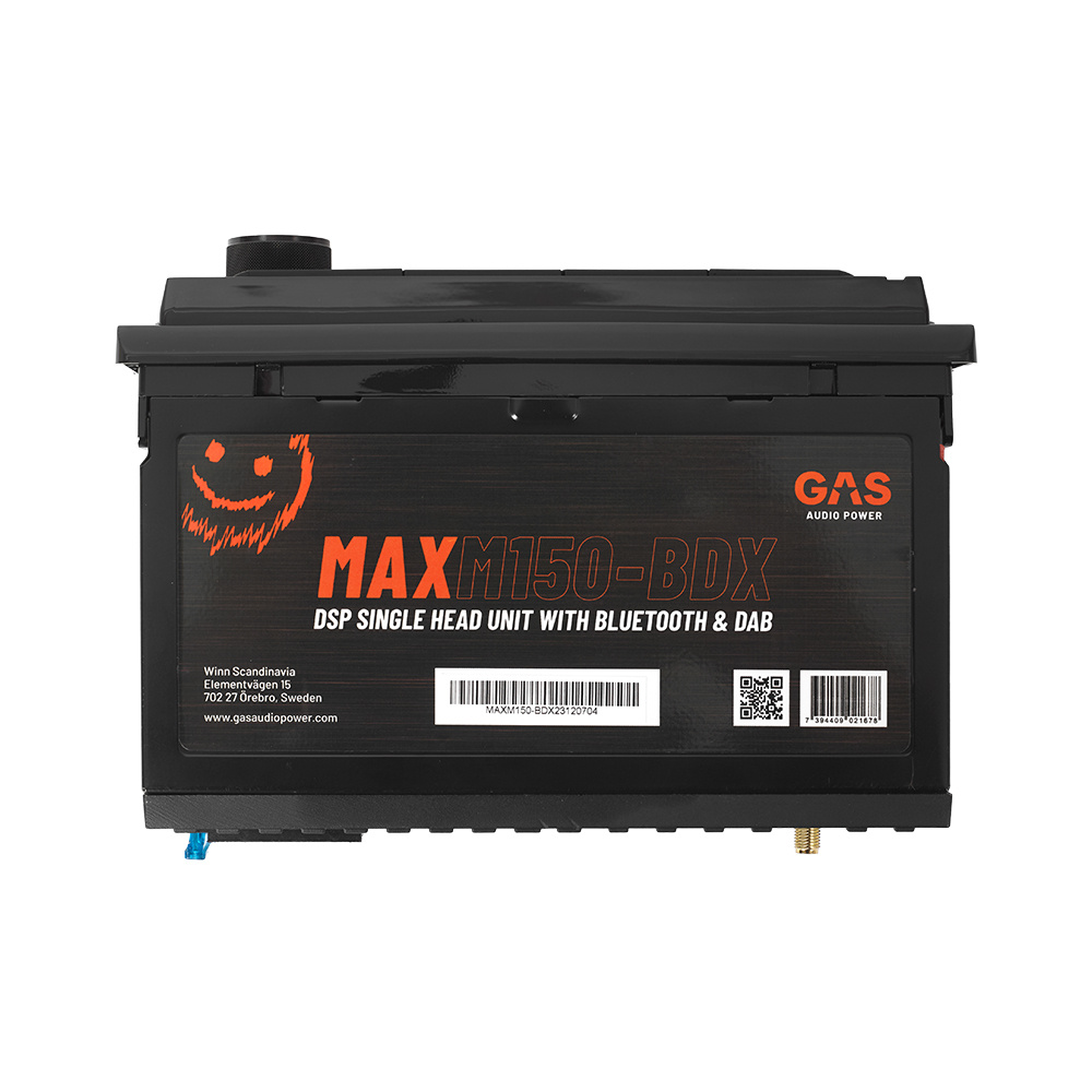 GAS MAX M150-BDX bilstereo med Bluetooth, DAB, 32-bit DSP og 3 par (4V) lavniveau