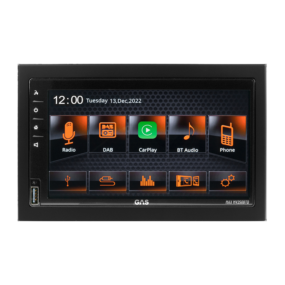GAS MAX MV250-BTD, bilstereo med Apple CarPlay, Bluetooth, handsfree og DAB+