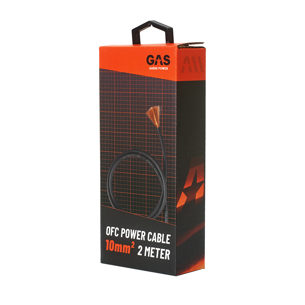 GAS MAX sort 10mm² OFC-strømkabel, 2 meter