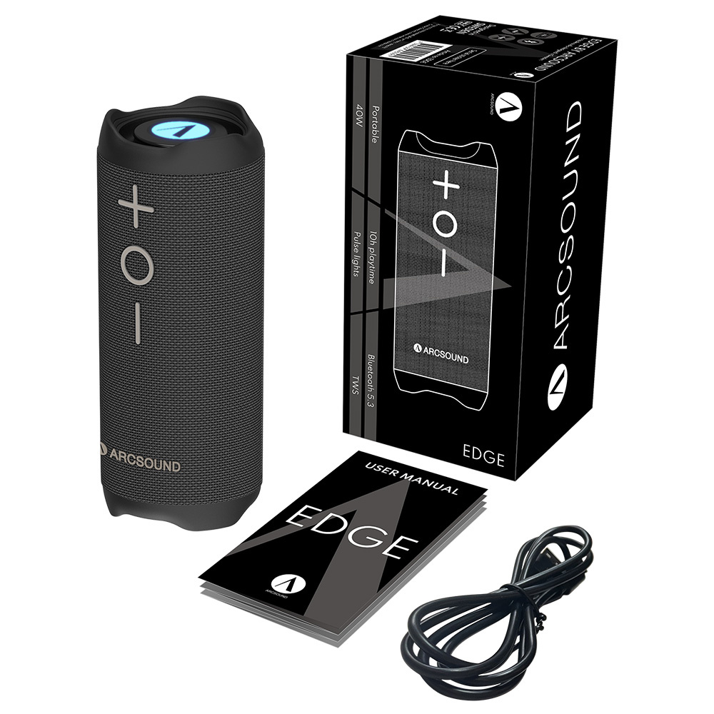 Arcsound EDGE kraftfuld bærbar højttaler med Bluetooth, sort