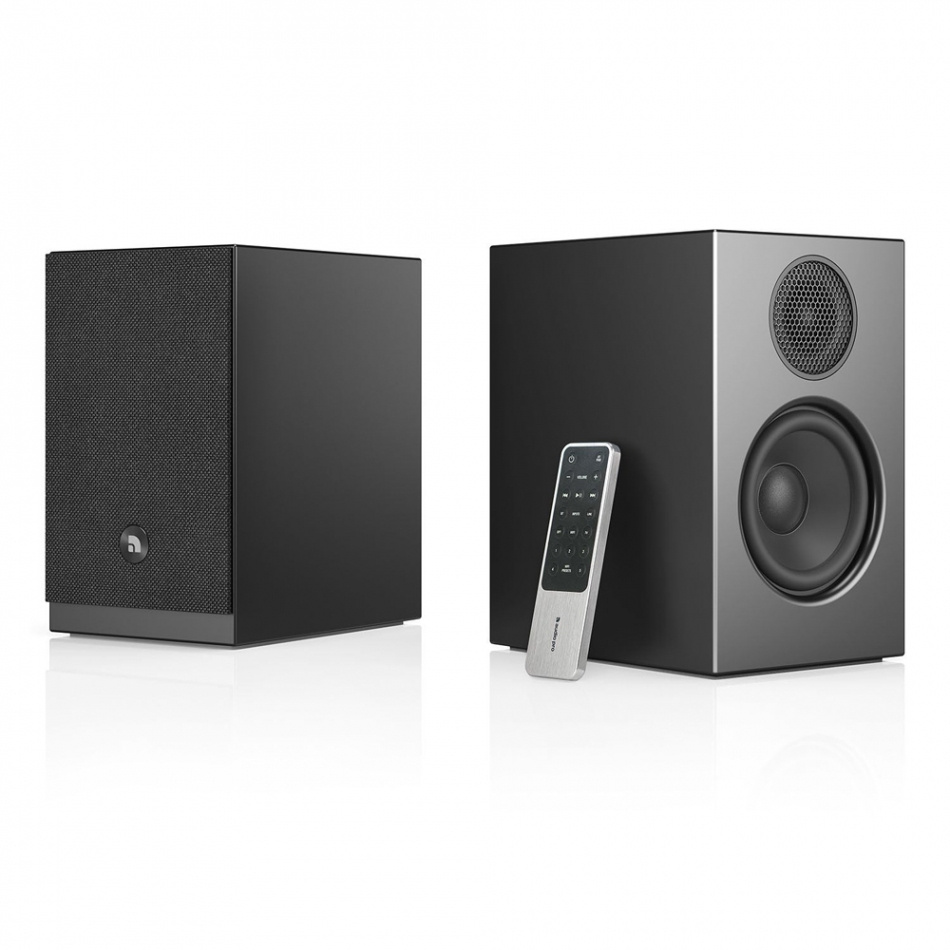 Audio Pro A28 W i sort med SW-5, aktivt 2.1 højttalerpakke