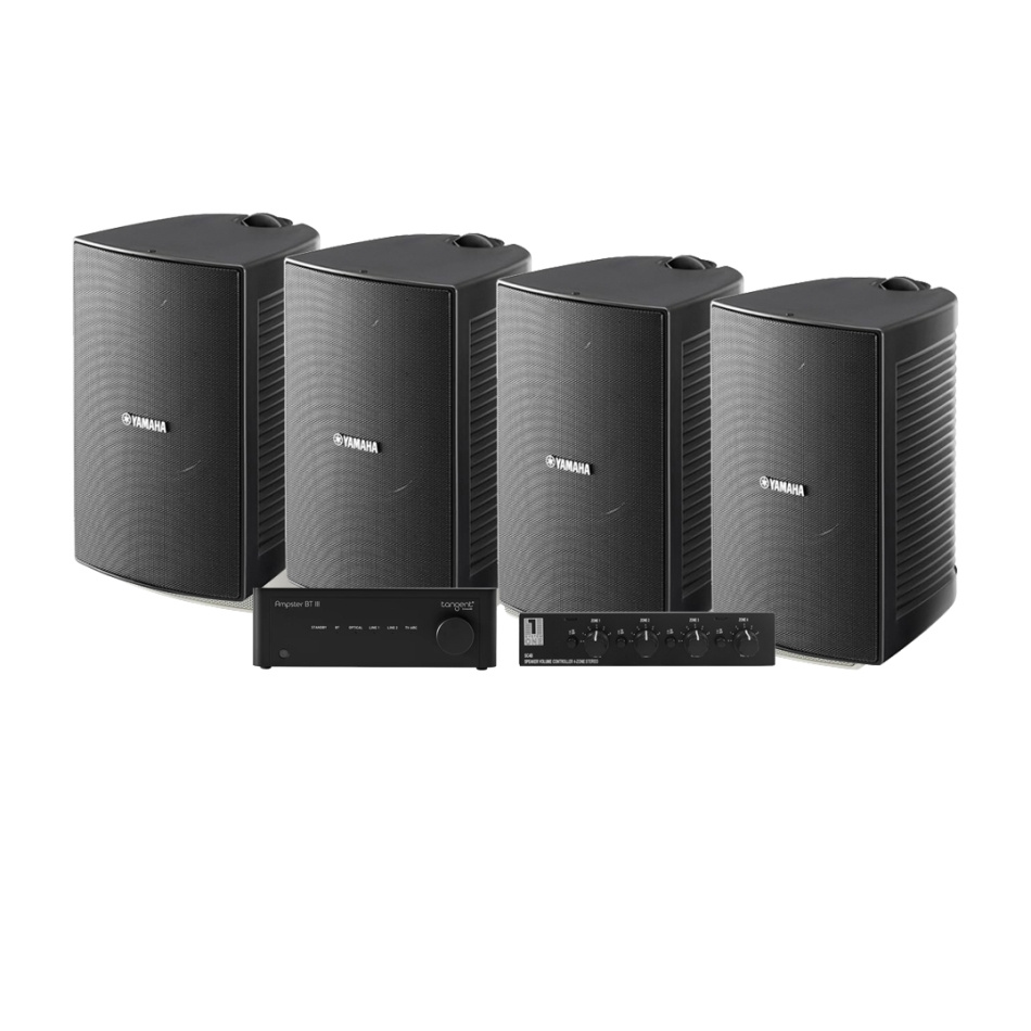 4-pack Yamaha NS-AW294 med Tangent Ampster BT III og højttalervælger, udendørspakke