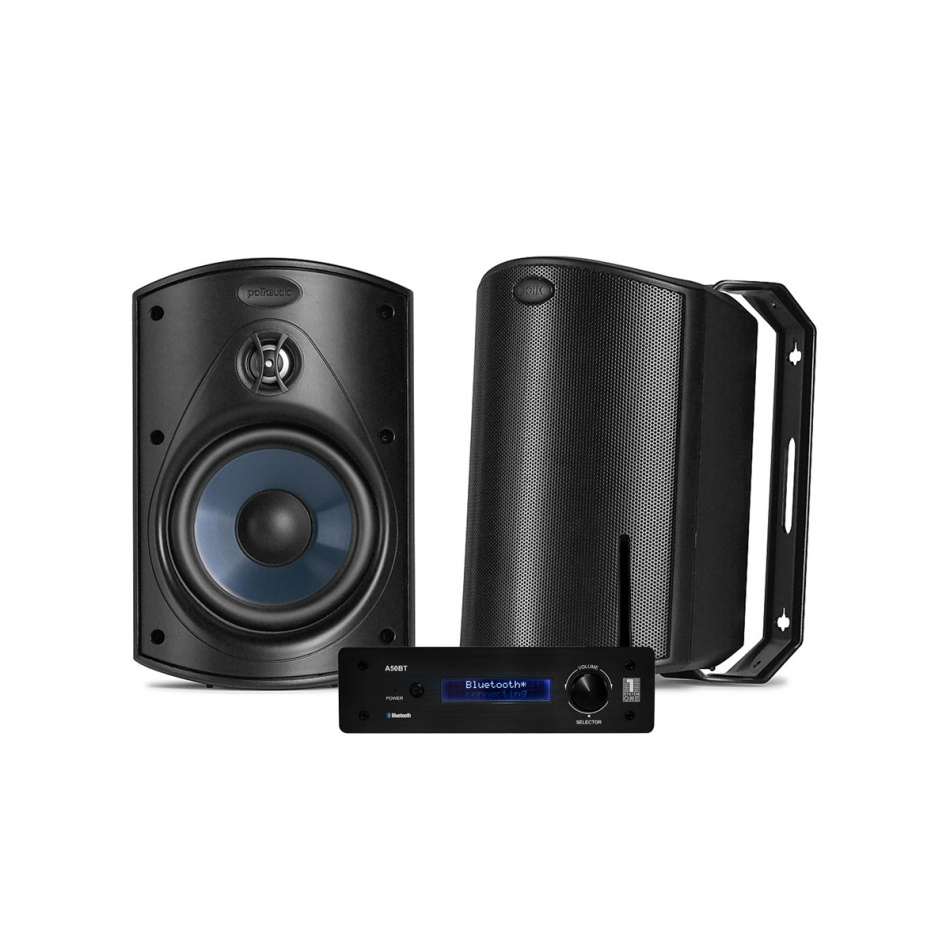 System One A50BT & Polk Audio Atrium 4 sorte udendørshøjttalere, stereosæt