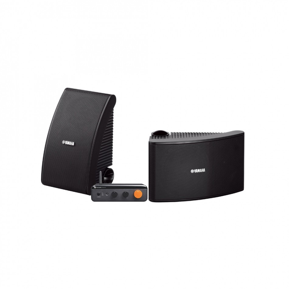 Yamaha NS-AW392 i sort med Fosi Audio BT20A Max, udendørspakke