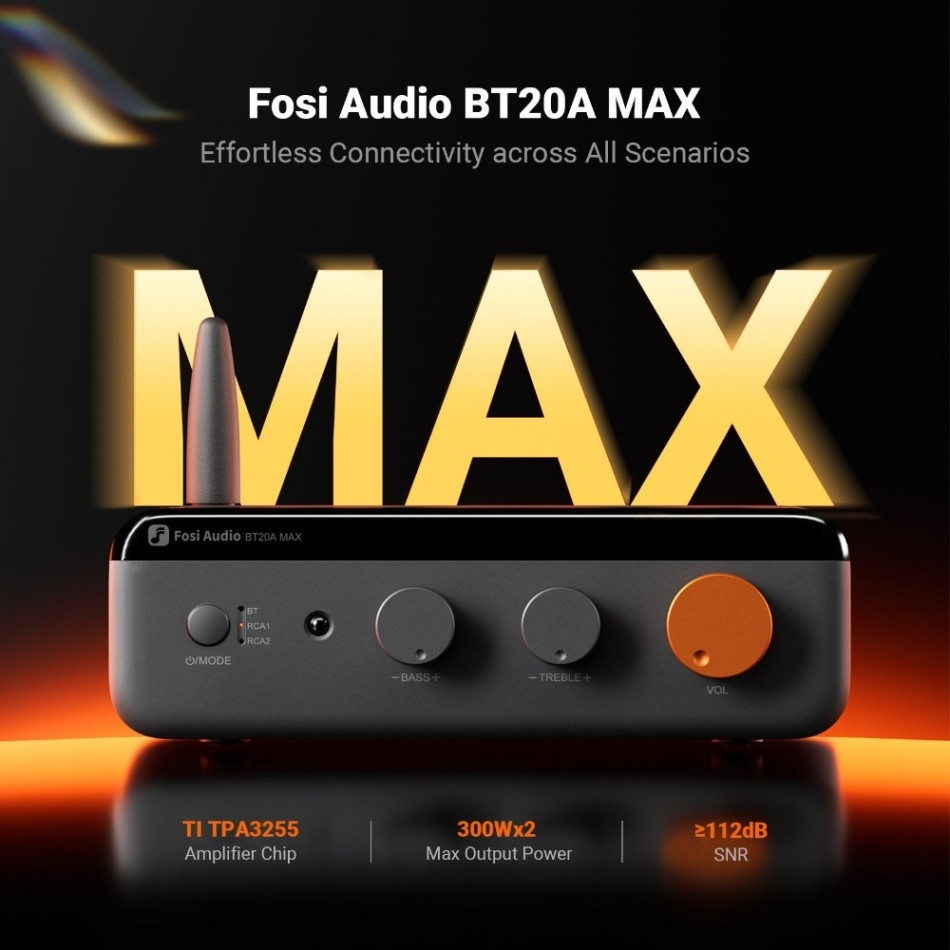 4-pak Yamaha NS-AW392 i hvid med Fosi Audio BT20A Max og højttalervælger, udendørspakke