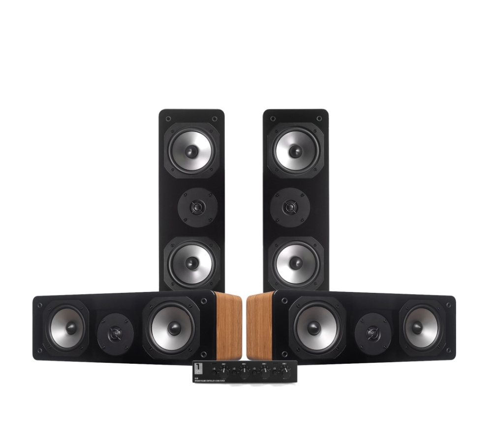 4-pack Dynavoice C-5 i eg med System One SC4B højttalervælger, garagepakke