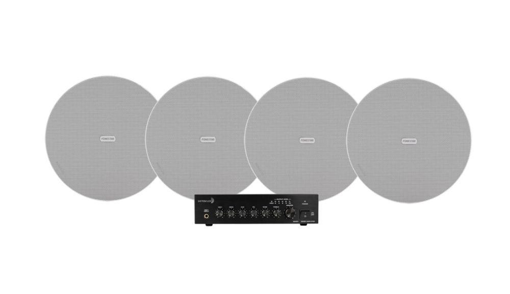 Dayton Audio DA40T med 4 stk Fonestar Sky-8T, kommercielt 100V-pakke