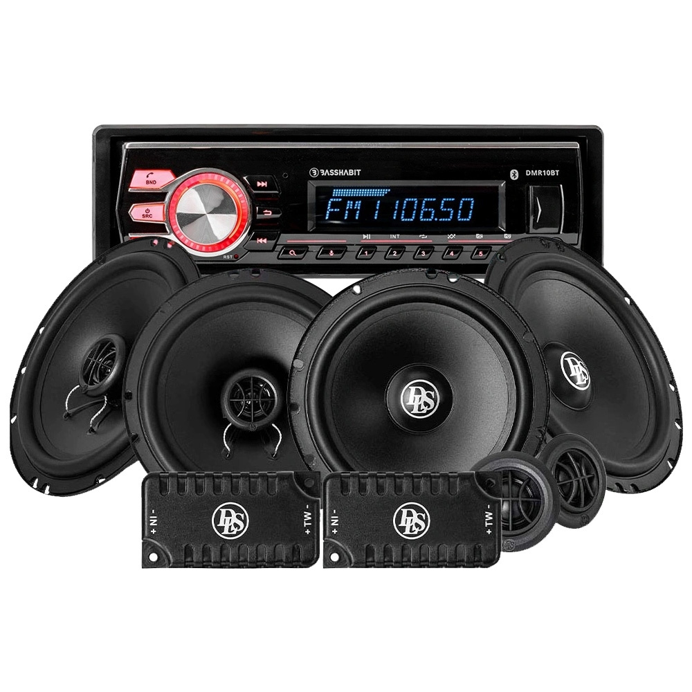 Bass Habit DMR10BT bilstereopakke med DLS front- og baghøjttalere