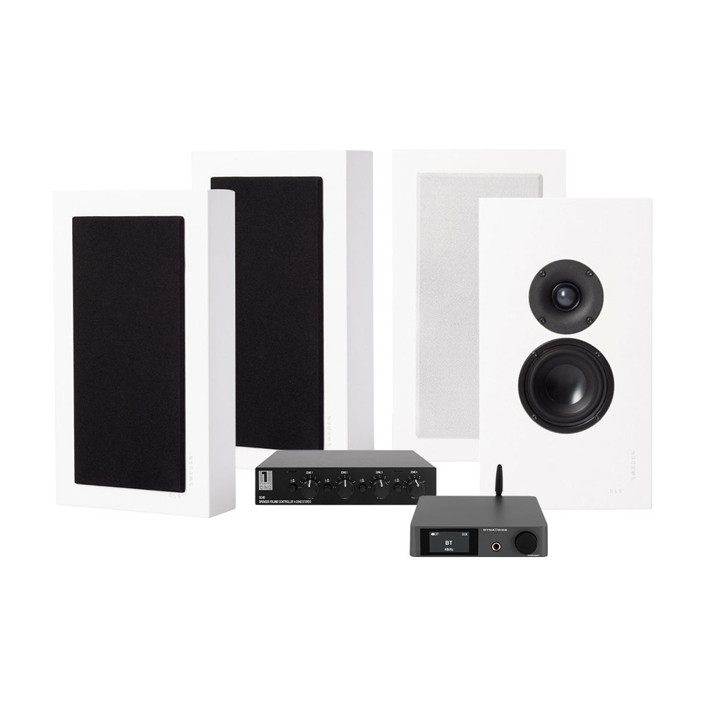 Dynavoice CA802BT, SC4B & 2 par mat hvid DLS Flatbox Midi