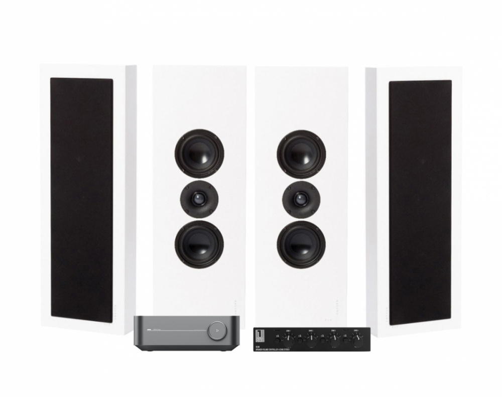 WiiM Amp, SC4B & 2 par mat hvid DLS Flatbox XL