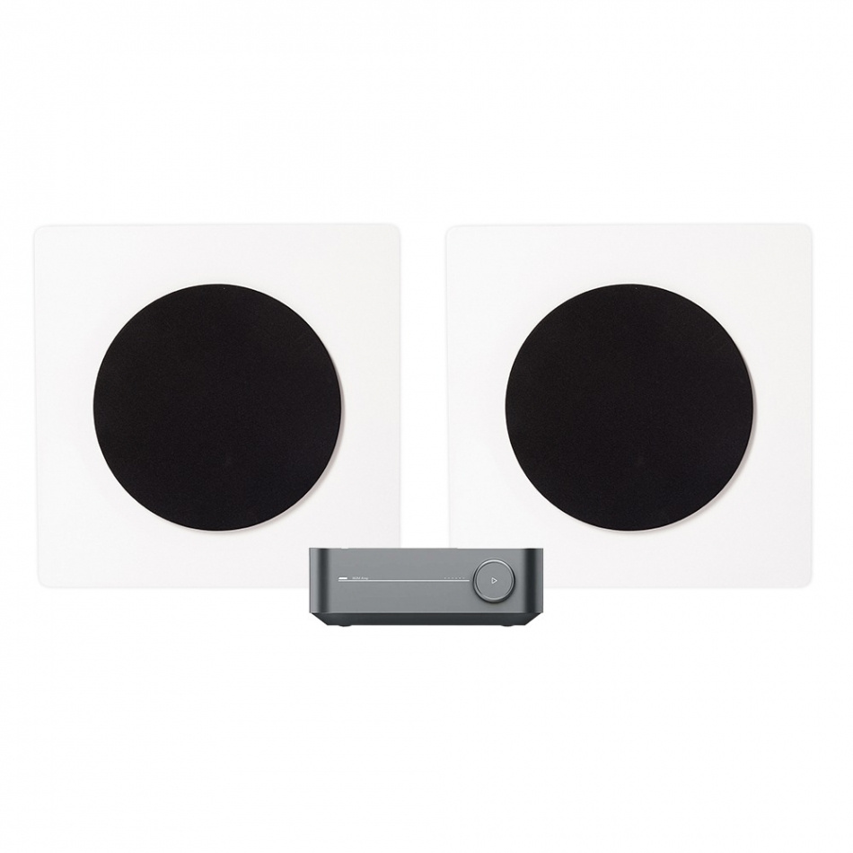 WiiM Forstærker med DLS Flatbox D-One, 2.0 stereopakke i hvid