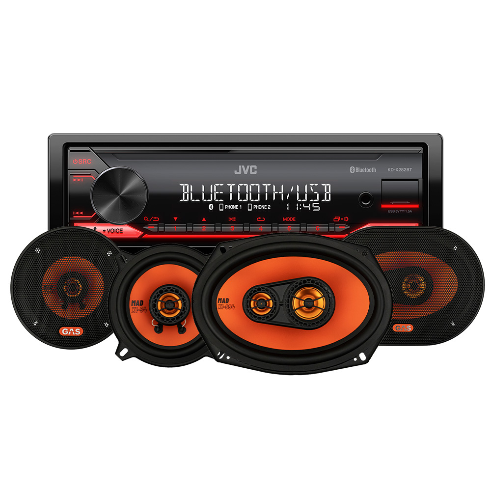 JVC KD-X282BT & GAS MAD X1-högtalare, bilstereopaket