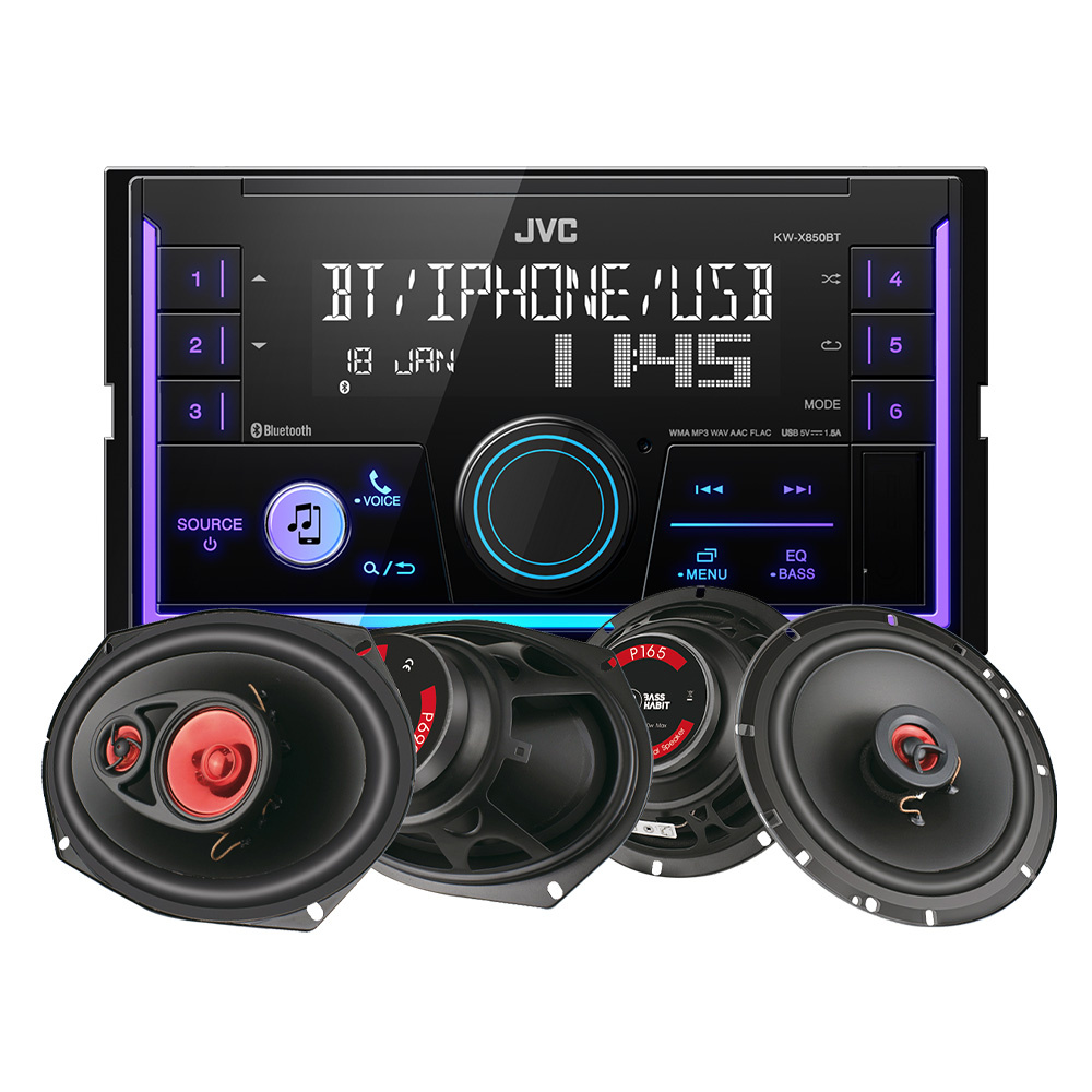 JVC KW-X850BT & Bass Habit Play-högtalare, bilstereopaket