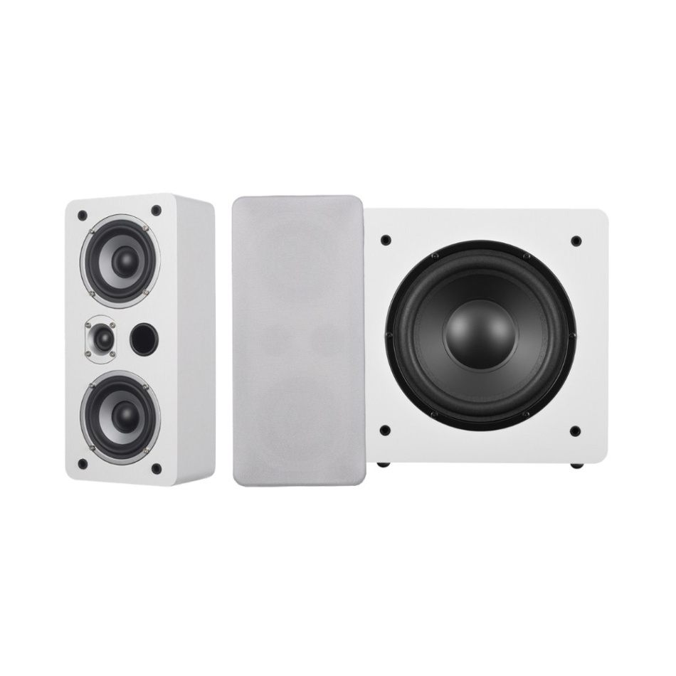 Dynavoice Magic LCR-4 med Challenger Sub 8 2.1 højttalerpakke, hvid