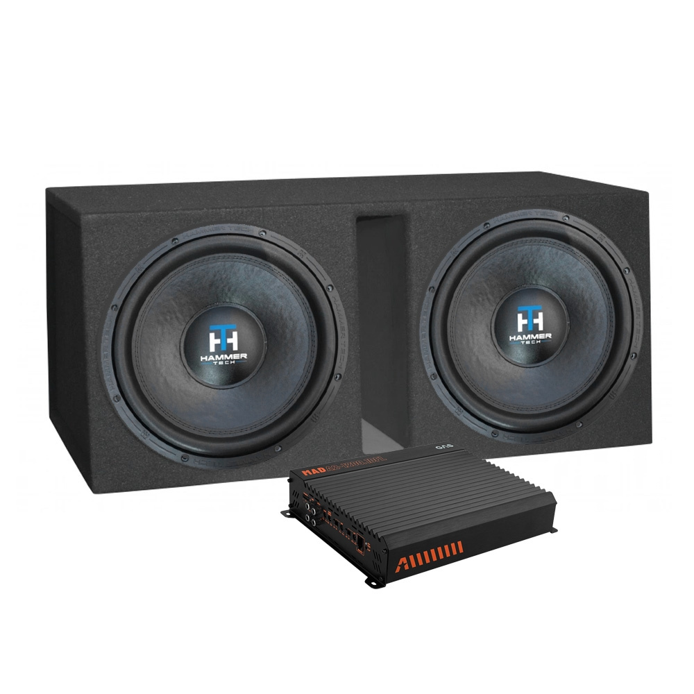 2x15 baspakke med Hammer Tech LCW15V2D4 i kasse med forstærker